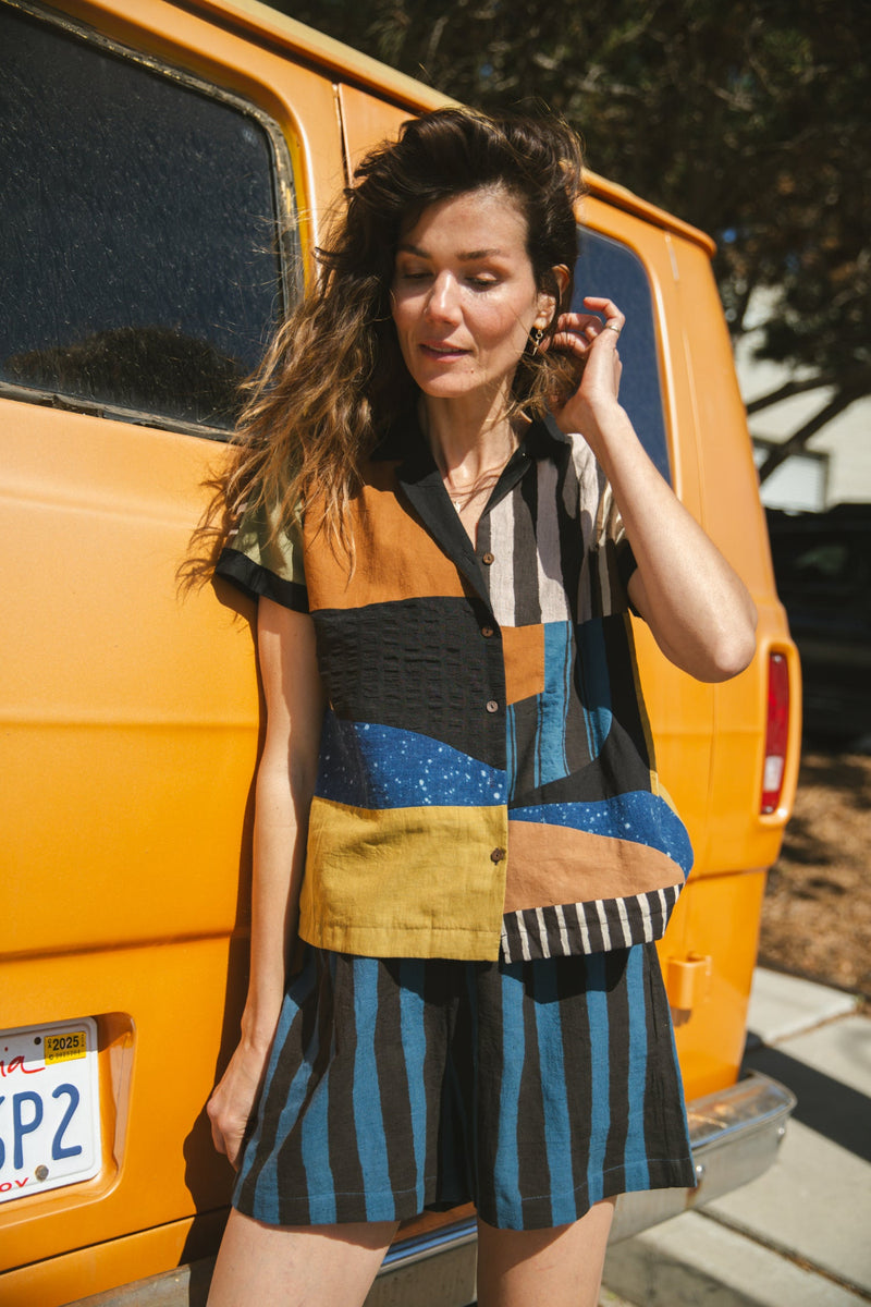 Nocturne Patchwork Shirt-Multicolor cotton by World of Crow in multi color for women in Singapore