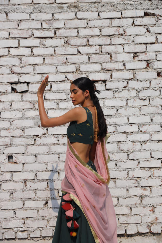 Noor ghagra set cotton Lehenga Sets by Khara Kapas in green for women in Singapore