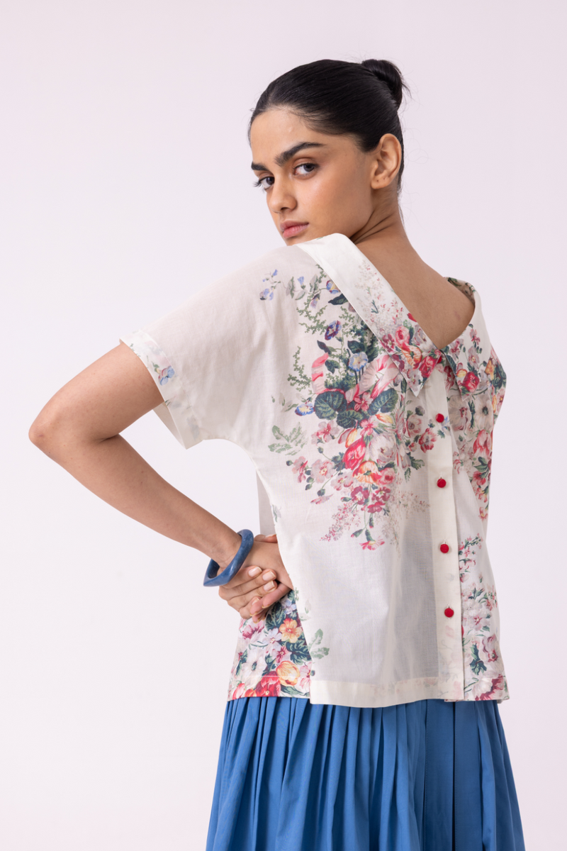 Nora Floral Printed Top cotton by The Summer House for women in Singapore