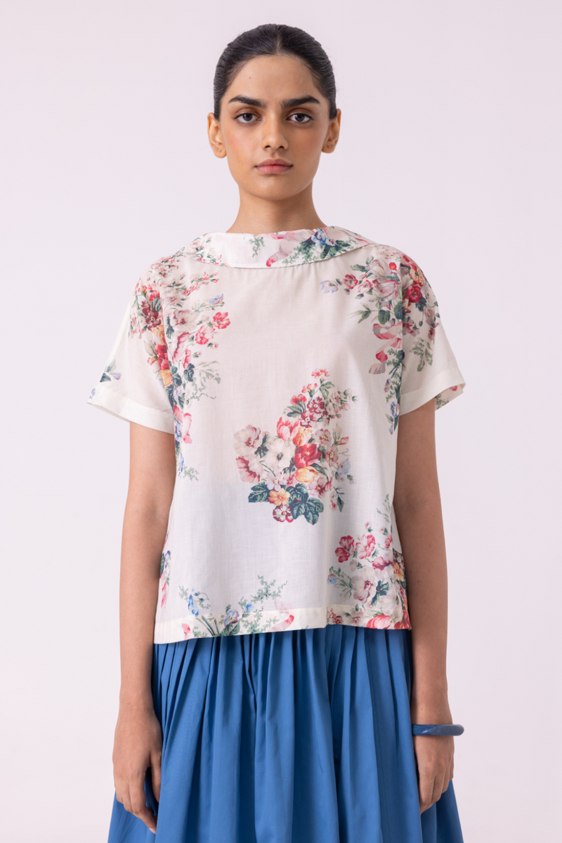 Nora Floral Printed Top cotton by The Summer House for women in Singapore