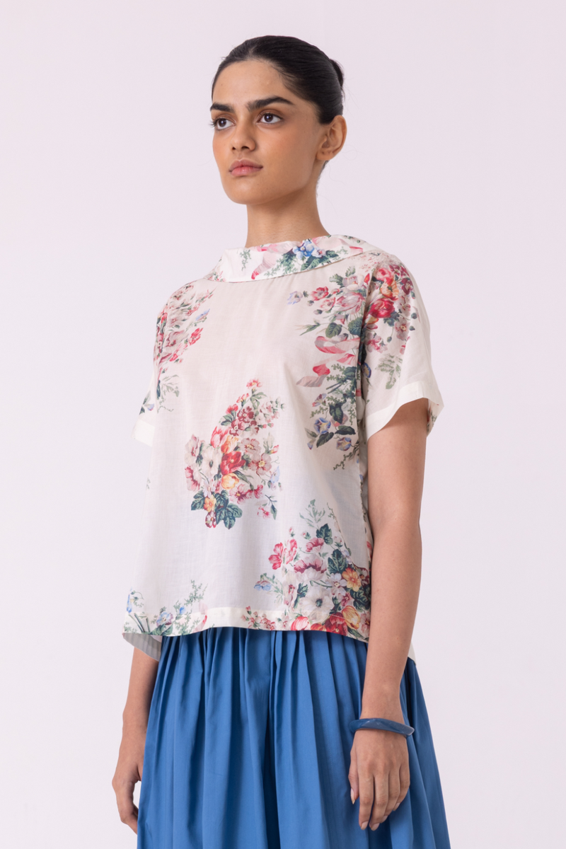 Nora Floral Printed Top cotton by The Summer House for women in Singapore