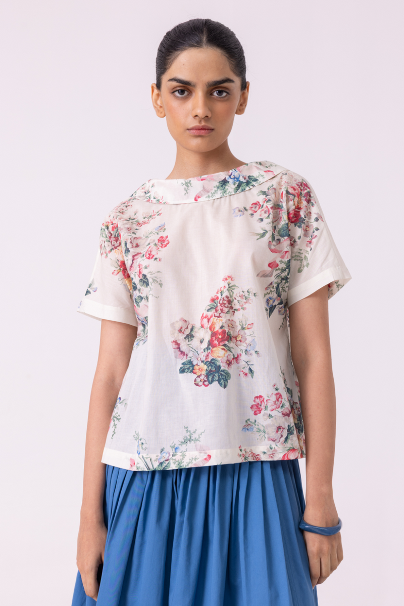 Nora Floral Printed Top cotton by The Summer House for women in Singapore