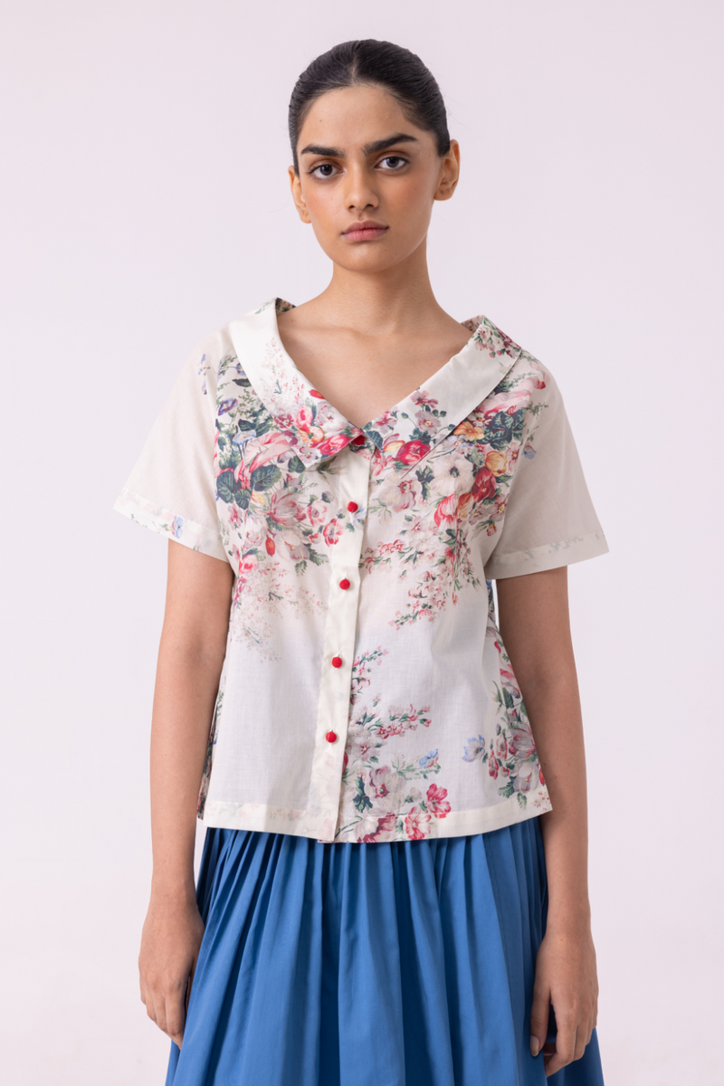 Nora Floral Printed Top cotton by The Summer House for women in Singapore