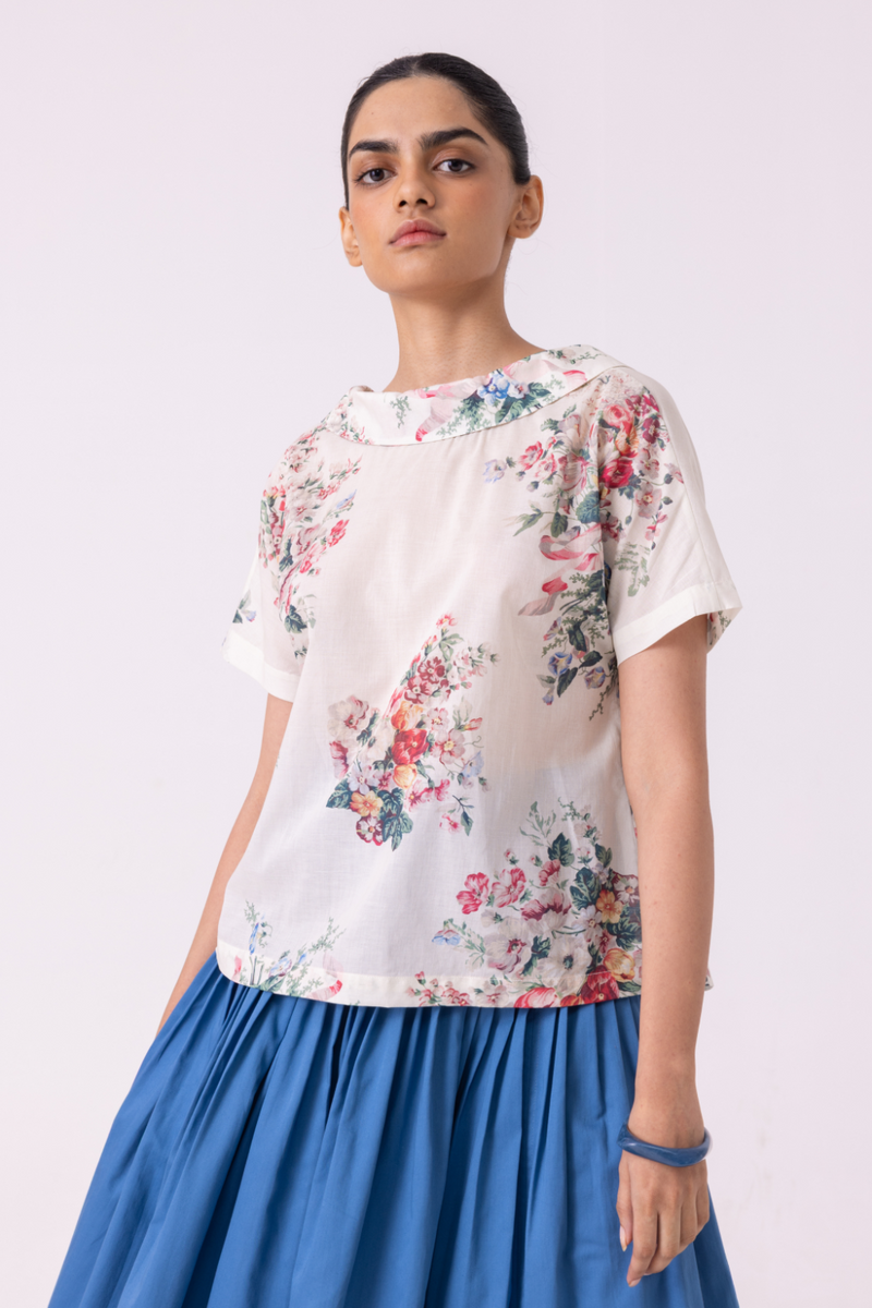 Nora Floral Printed Top cotton by The Summer House for women in Singapore