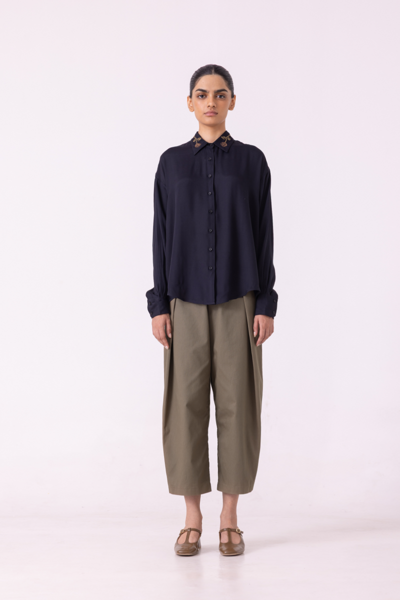 Norris Black Embroidered Shirt cotton by The Summer House for women in Singapore