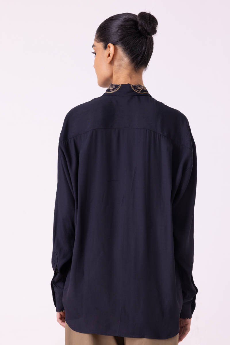 Norris Black Embroidered Shirt cotton by The Summer House for women in Singapore