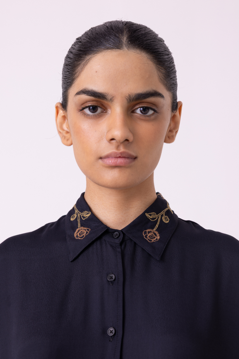 Norris Black Embroidered Shirt cotton by The Summer House for women in Singapore