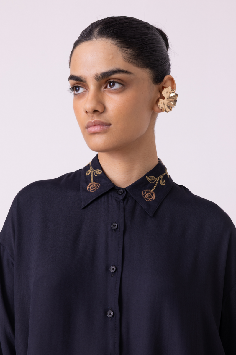 Norris Black Embroidered Shirt cotton by The Summer House for women in Singapore