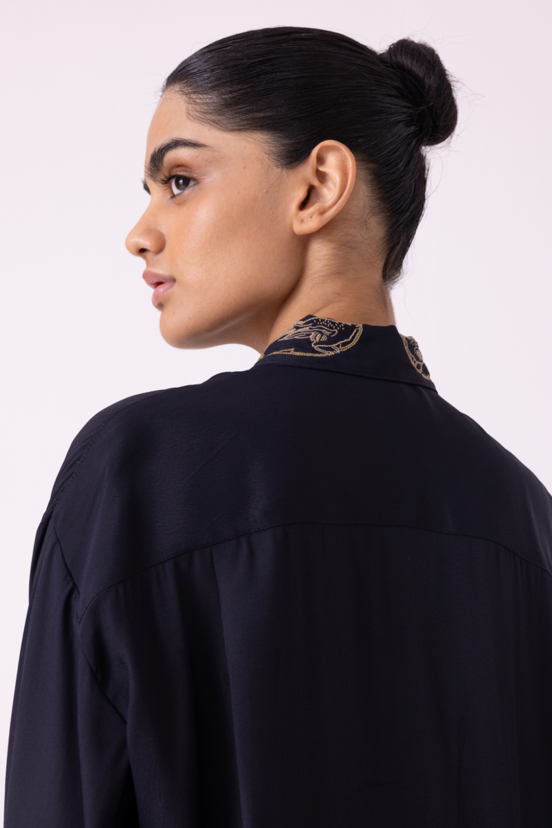 Norris Black Embroidered Shirt cotton by The Summer House for women in Singapore