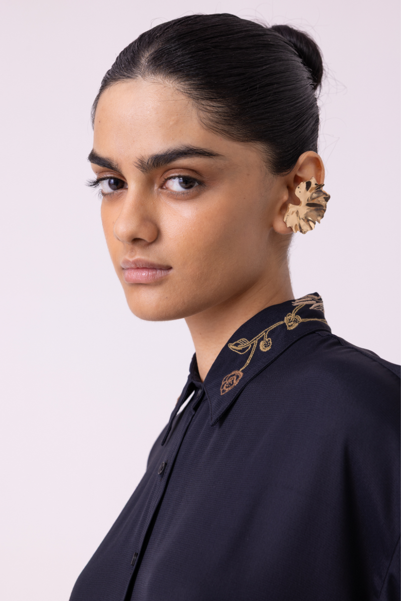 Norris Black Embroidered Shirt cotton by The Summer House for women in Singapore