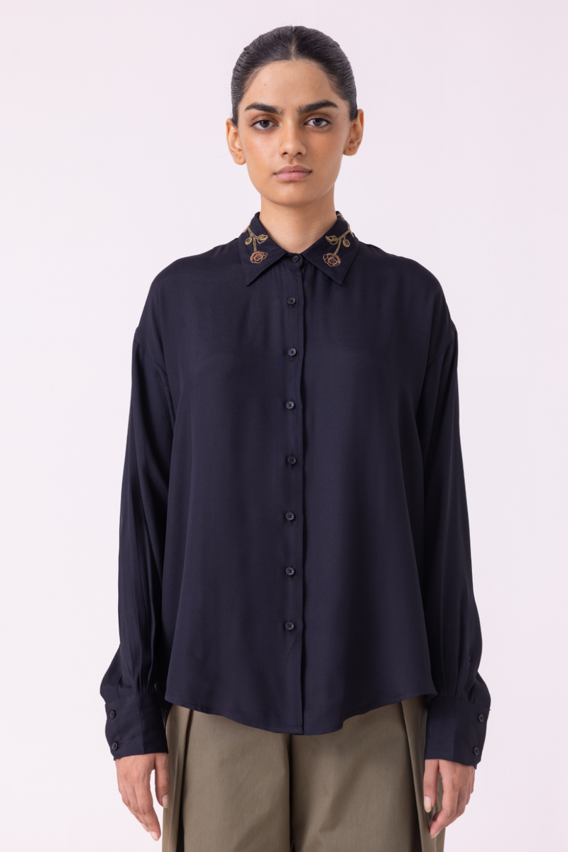 Norris Black Embroidered Shirt cotton by The Summer House for women in Singapore