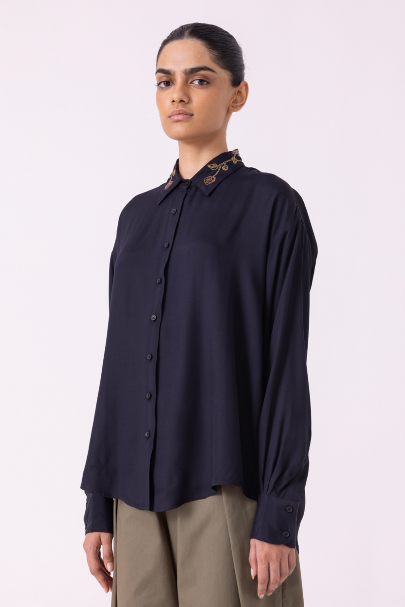 Norris Black Embroidered Shirt cotton by The Summer House for women in Singapore