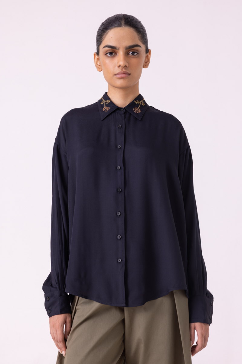 Norris Black Embroidered Shirt cotton by The Summer House for women in Singapore