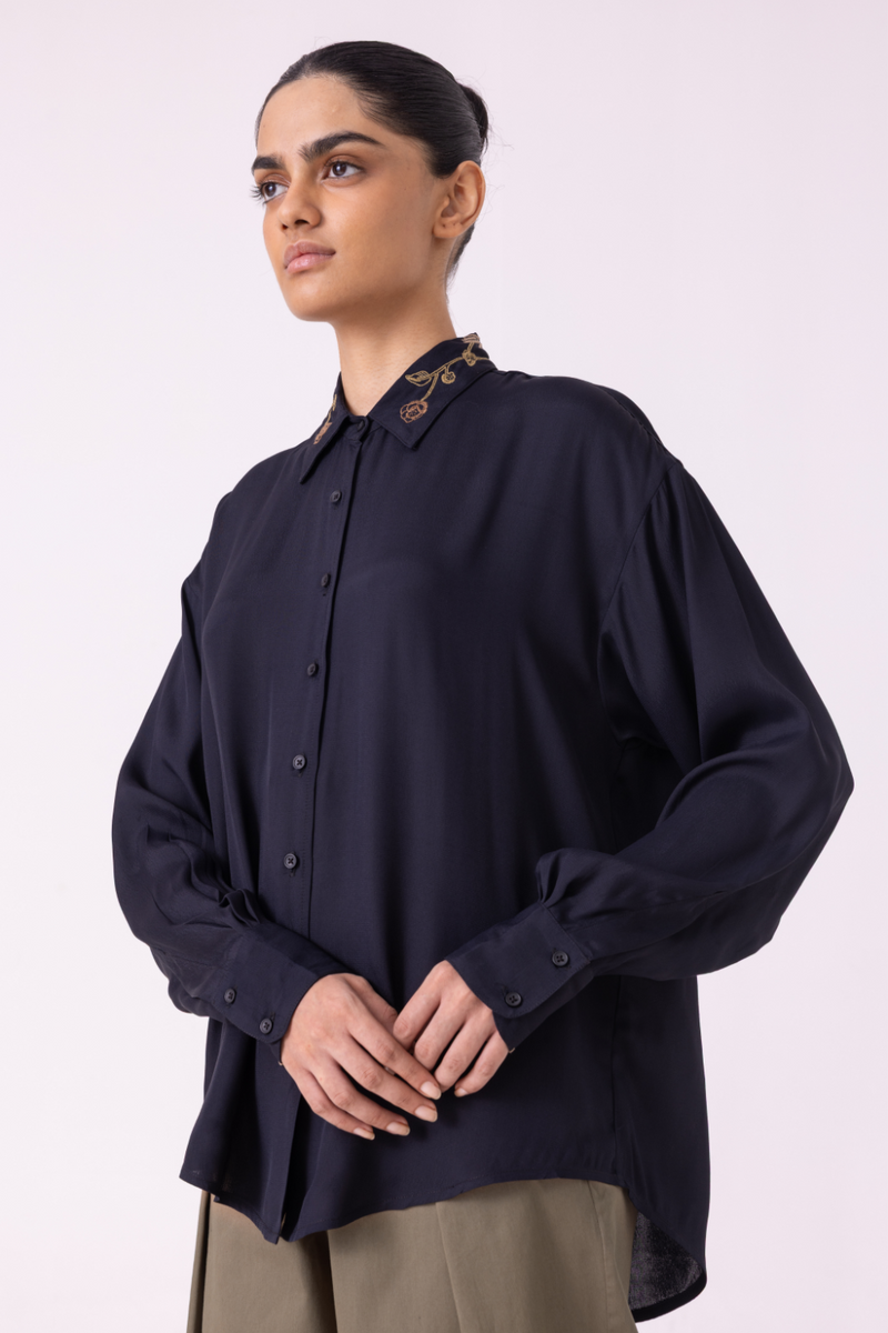 Norris Black Embroidered Shirt cotton by The Summer House for women in Singapore