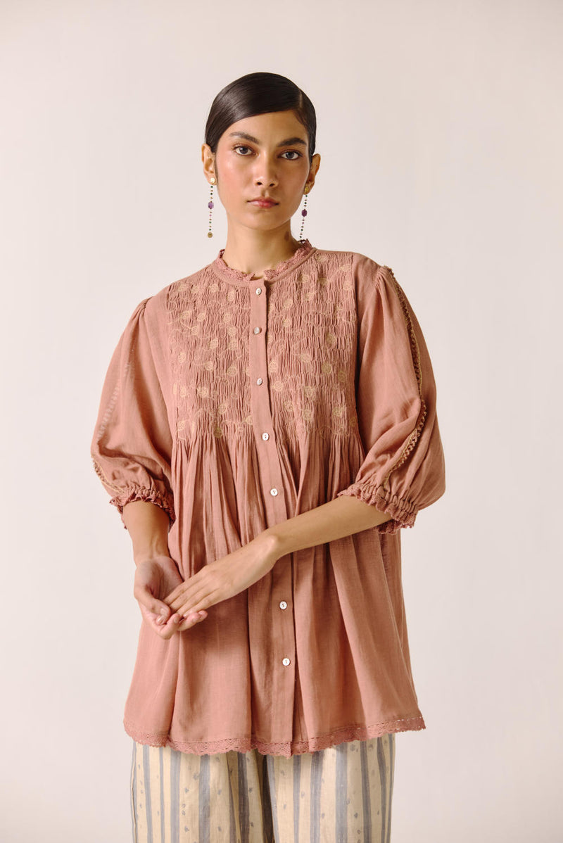 Nova top-Peach Anaar Emb cotton by CORD for women in Singapore