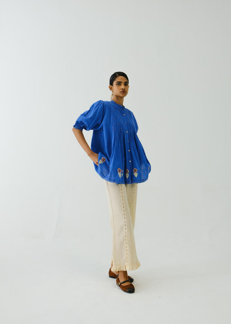 Nova Top-Electric Blue Flower Applique cotton by CORD for women in Singapore