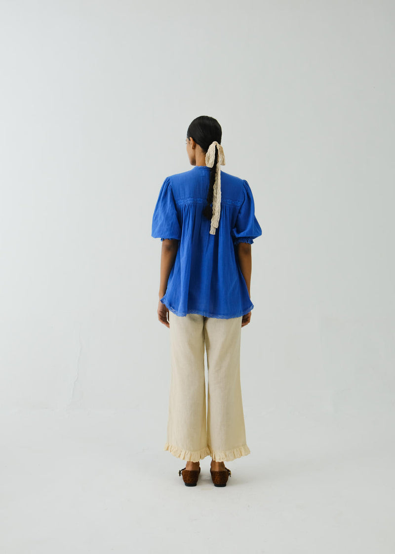 Nova Top-Electric Blue Flower Applique cotton by CORD for women in Singapore
