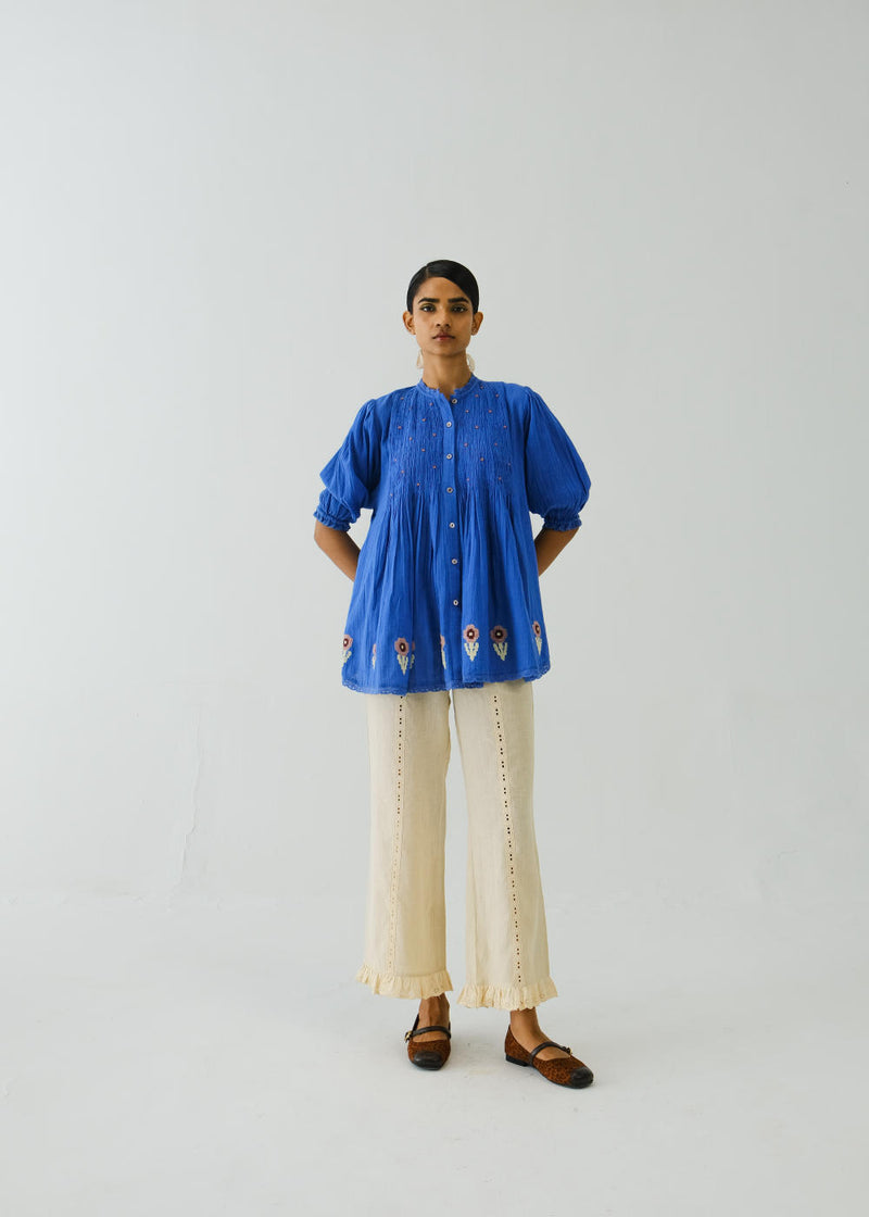Nova Top-Electric Blue Flower Applique cotton by CORD for women in Singapore