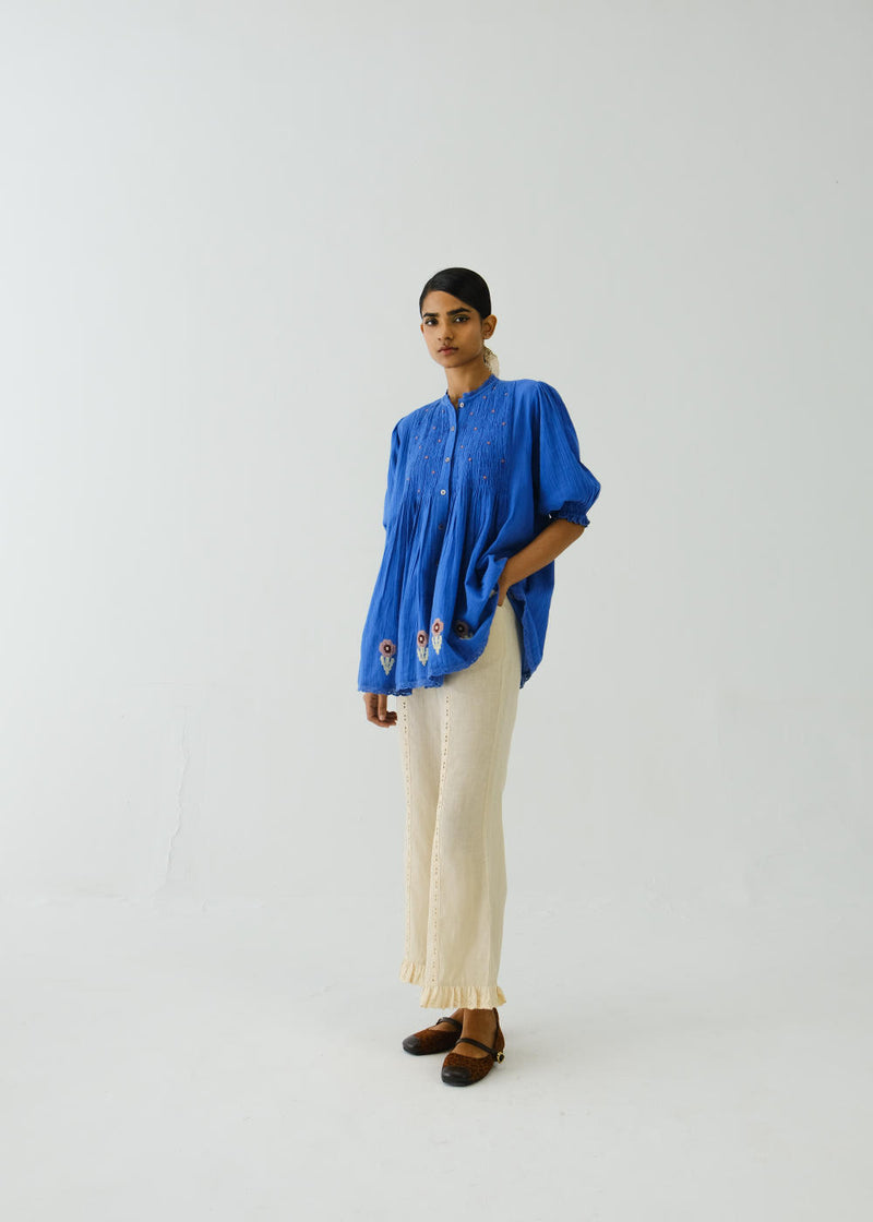 Nova Top-Electric Blue Flower Applique cotton by CORD for women in Singapore