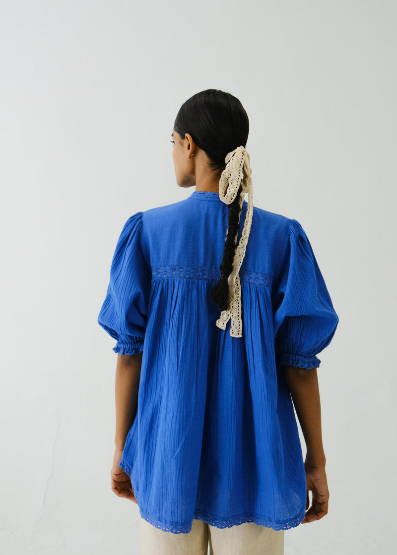 Nova Top-Electric Blue Flower Applique cotton by CORD for women in Singapore