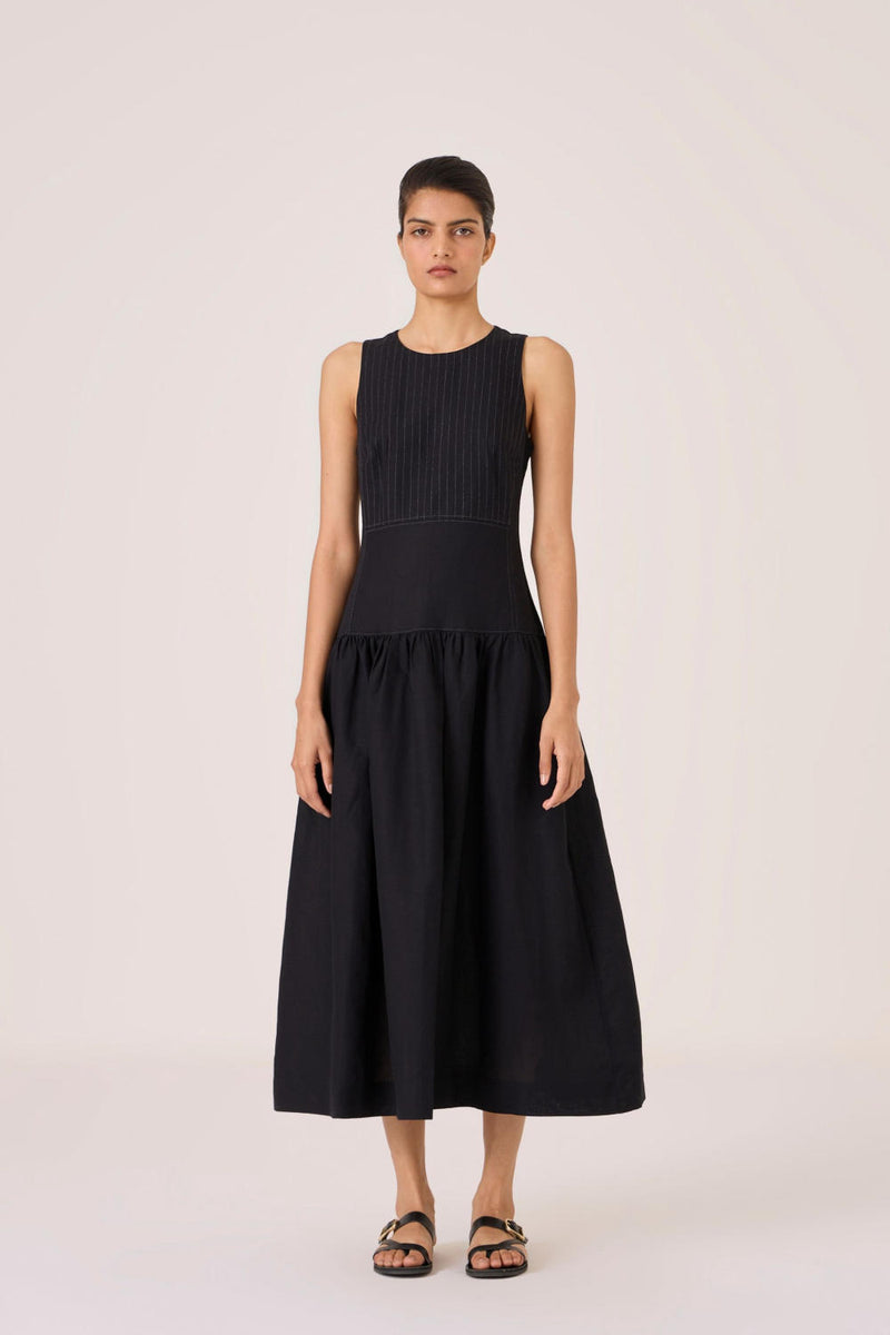 Nuwan Black Quilted Dress cotton by The Summer House in black color for women in Singapore
