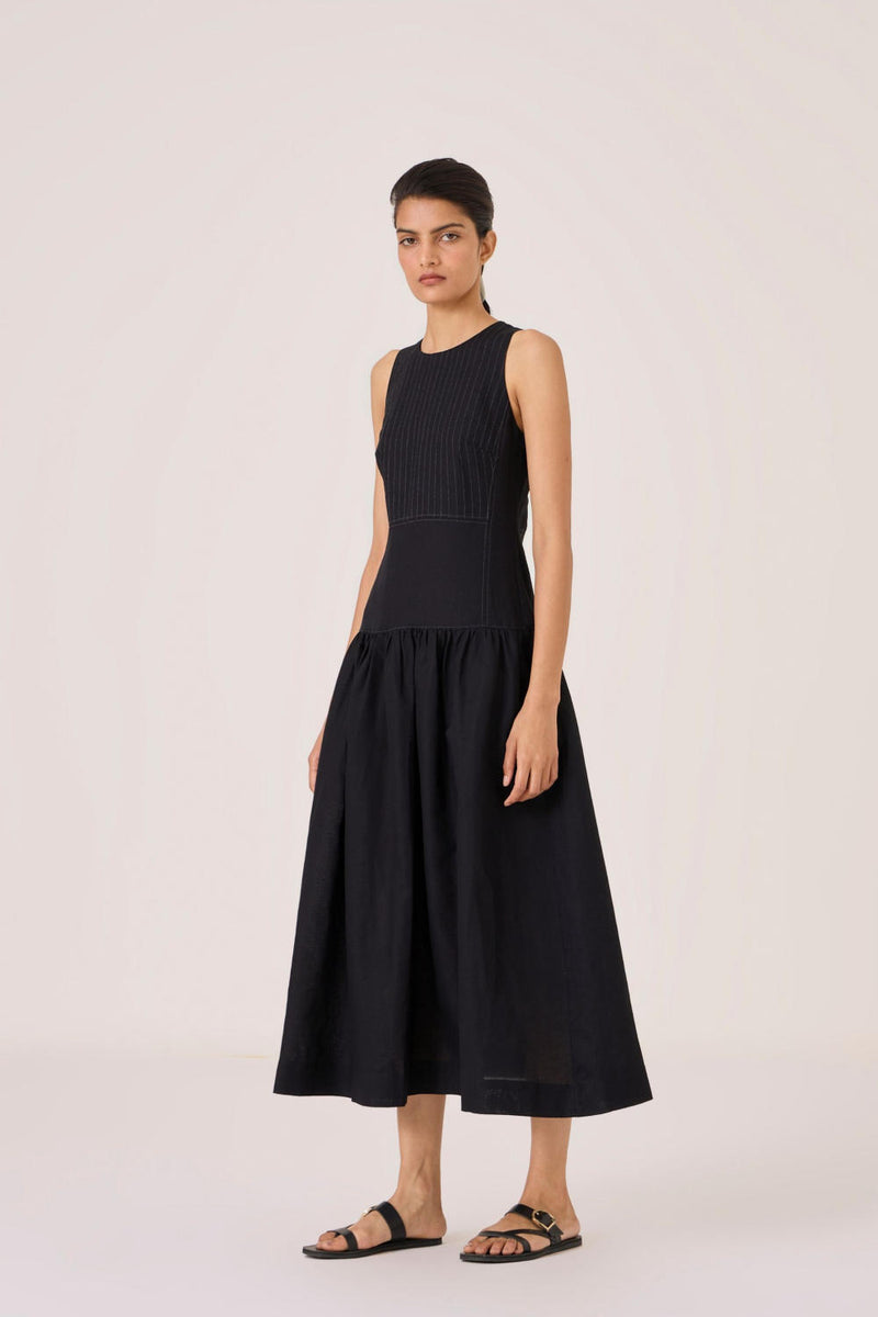 Nuwan Black Quilted Dress cotton by The Summer House in black color for women in Singapore