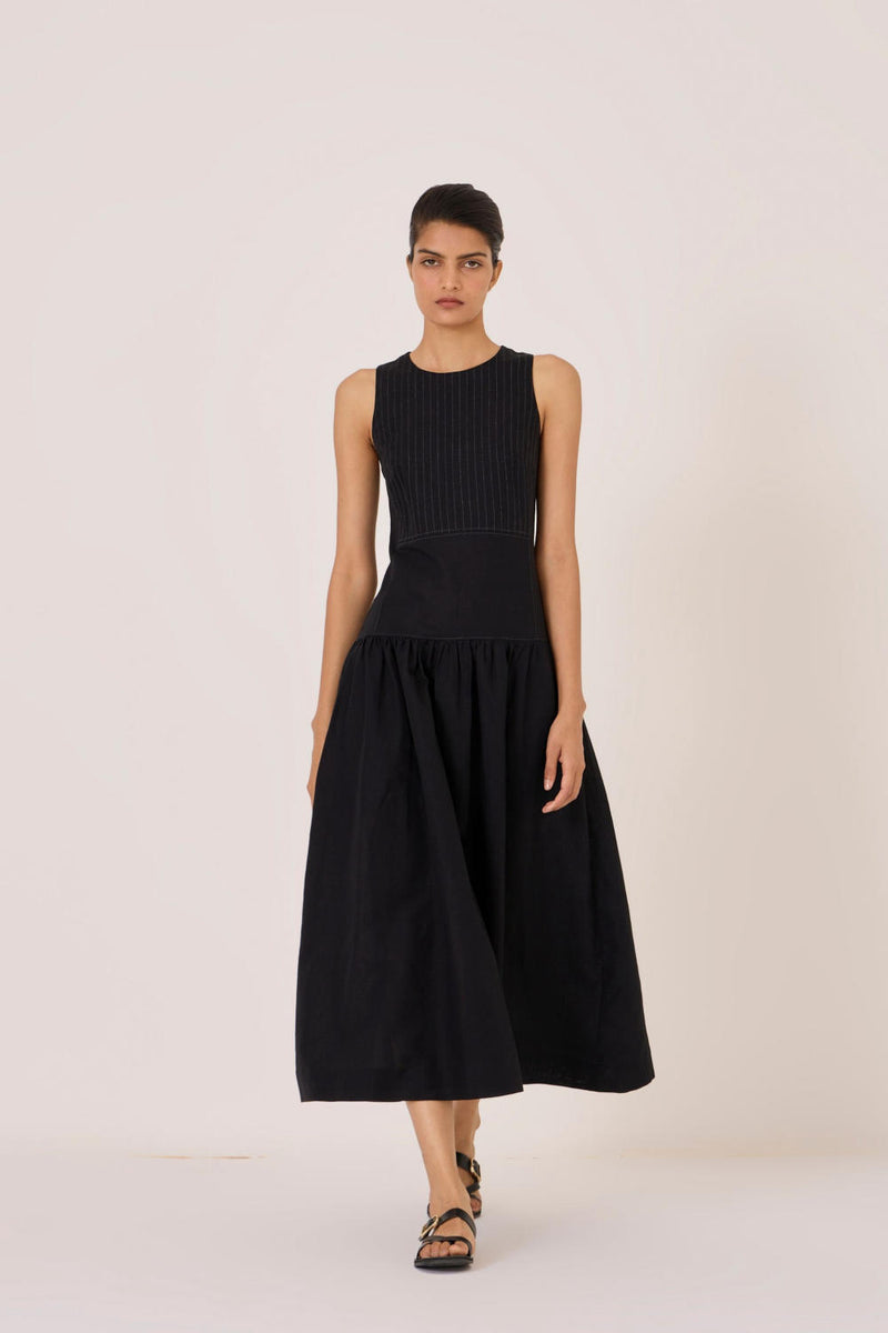 Nuwan Black Quilted Dress cotton by The Summer House in black color for women in Singapore