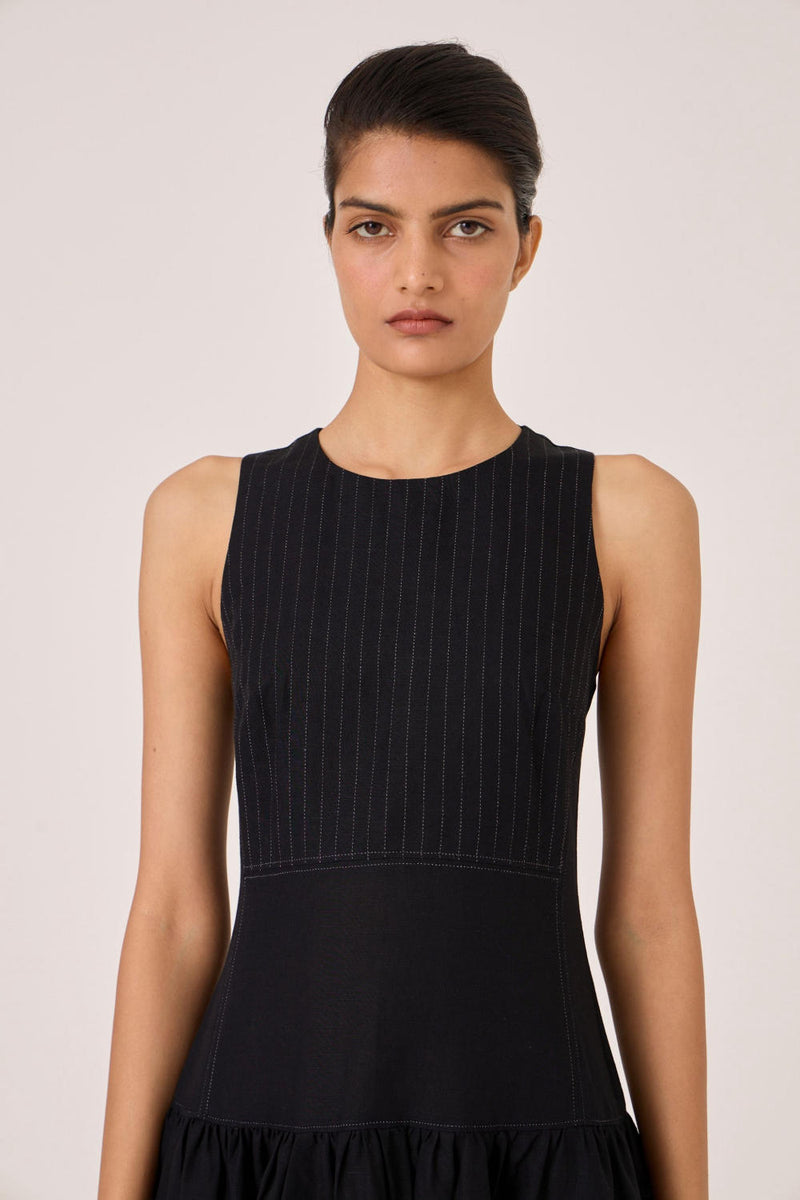 Nuwan Black Quilted Dress cotton by The Summer House in black color for women in Singapore