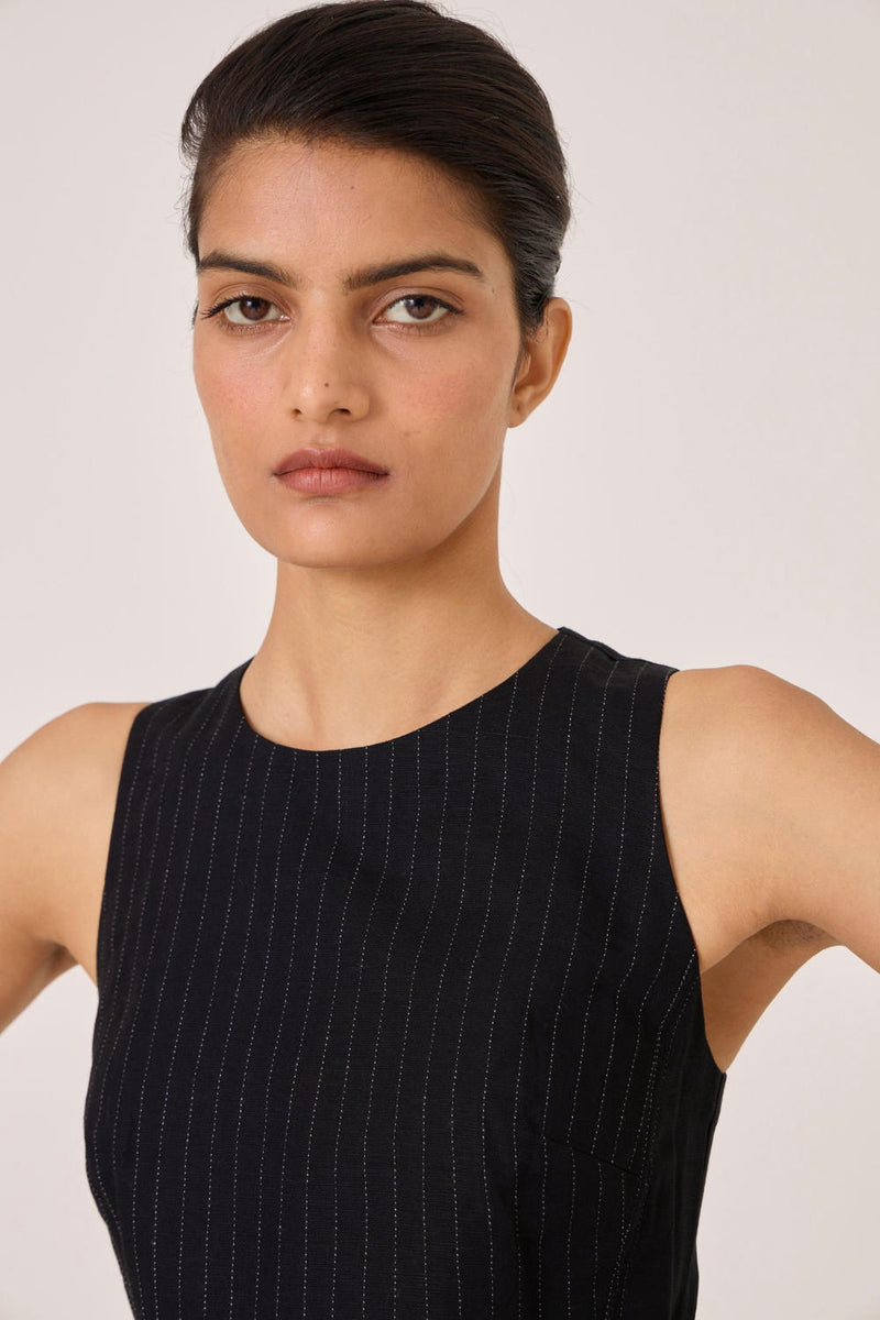 Nuwan Black Quilted Dress cotton by The Summer House in black color for women in Singapore