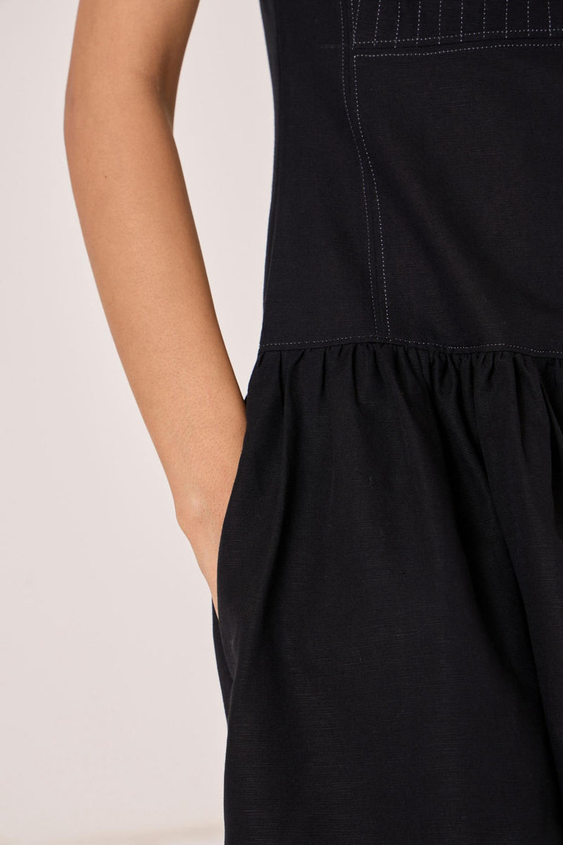 Nuwan Black Quilted Dress cotton by The Summer House in black color for women in Singapore