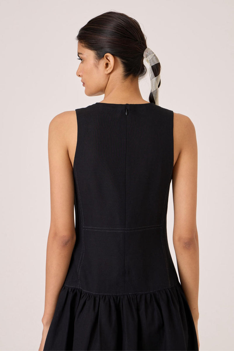 Nuwan Black Quilted Dress cotton by The Summer House in black color for women in Singapore