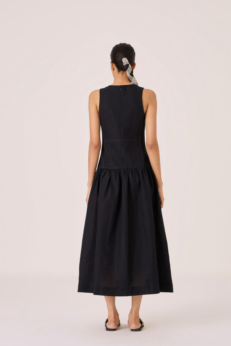 Nuwan Black Quilted Dress cotton by The Summer House in black color for women in Singapore