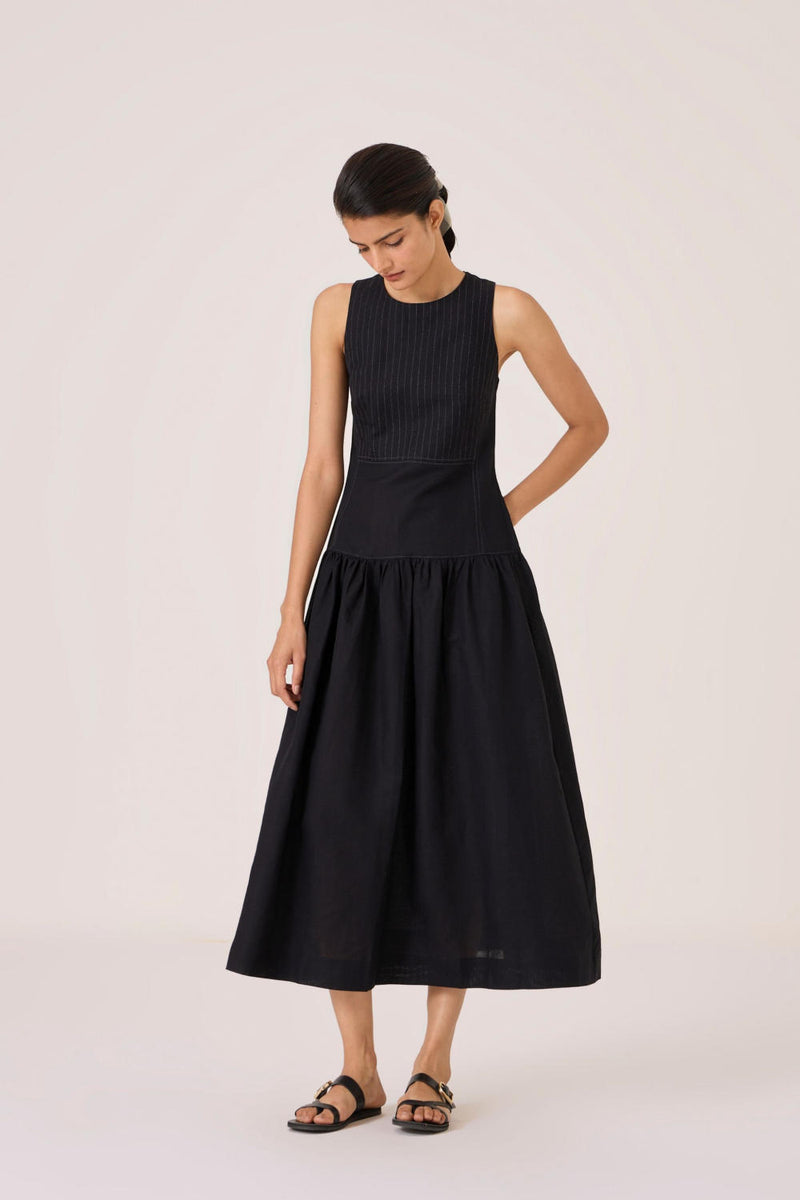 Nuwan Black Quilted Dress cotton by The Summer House in black color for women in Singapore
