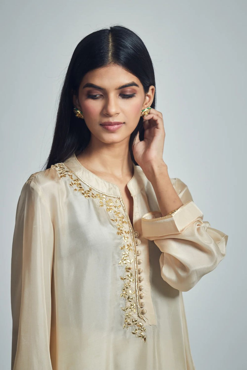Nyasia Chauga -Soft Beige silk by SHEETAL BATRA in beige color for women in Singapore