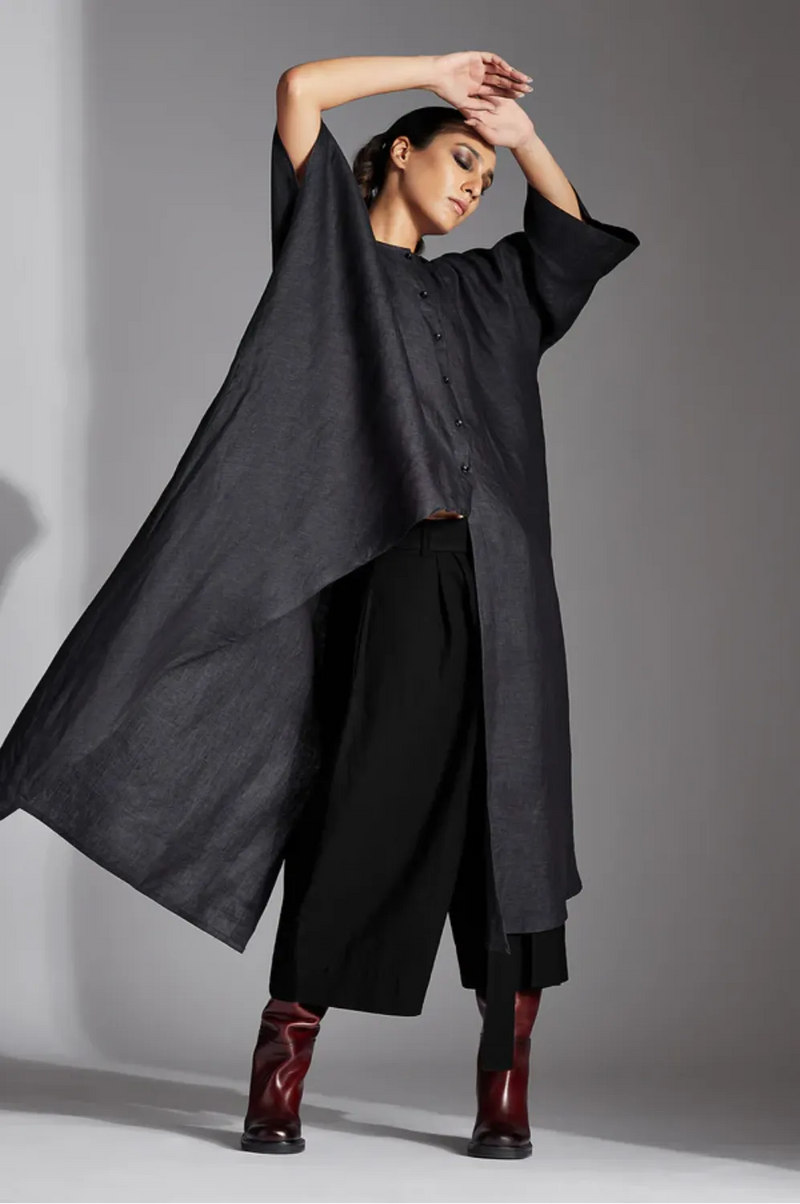 Nysa Shirt-Grey linen by Chola in grey color for women in Singapore
