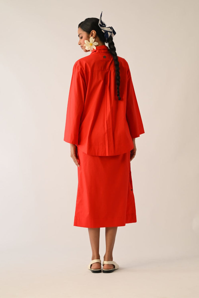 Mono Crimson Psyflora Appliqué Shirt poplin top/shirt by O'Frida in crimson for women in Singapore