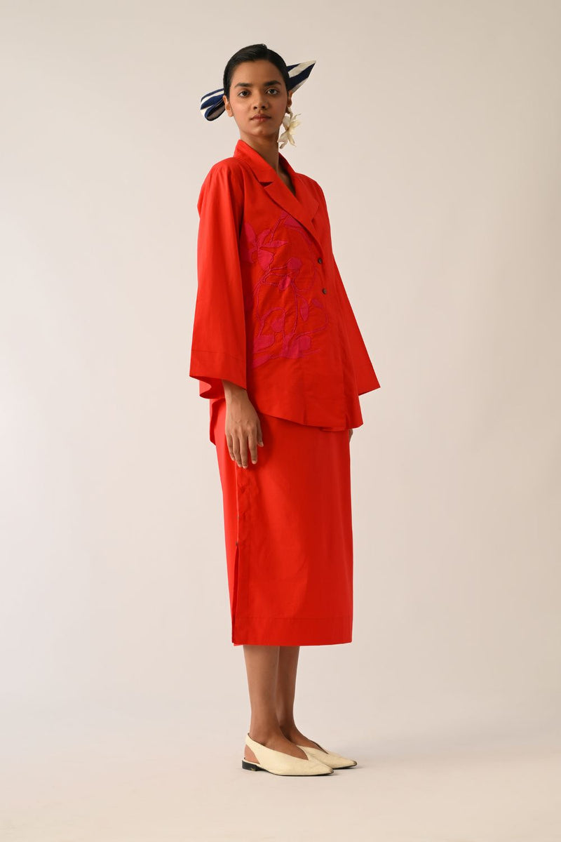 Mono Crimson Midi Skirt poplin skirt by O'Frida in crimson for women in Singapore