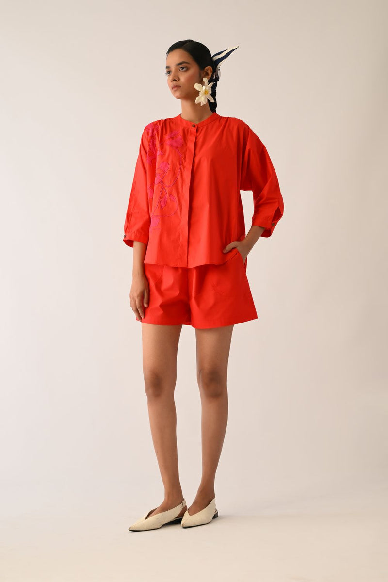 Crimson Shorts poplin shorts-for-women by O'Frida in crimson for women in Singapore