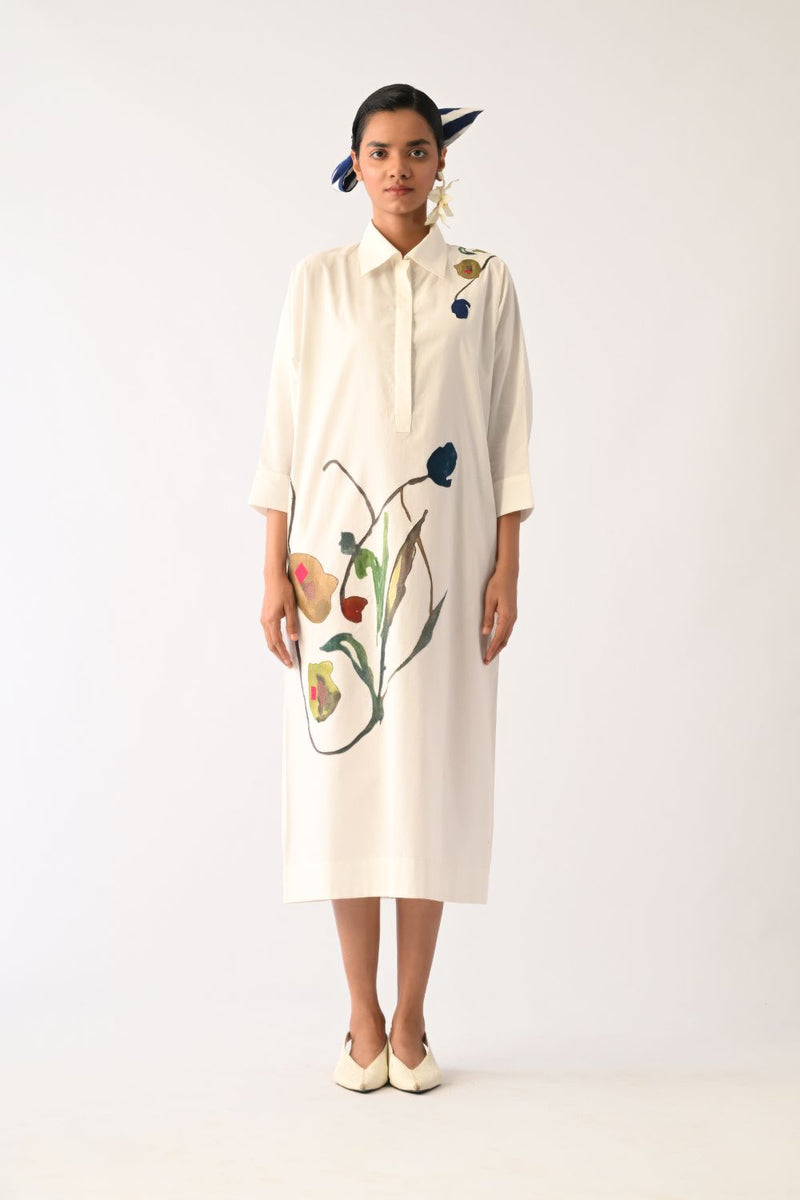 Botanica Ivory MH Appliqué Dress poplin dress by O'Frida in ivory for women in Singapore