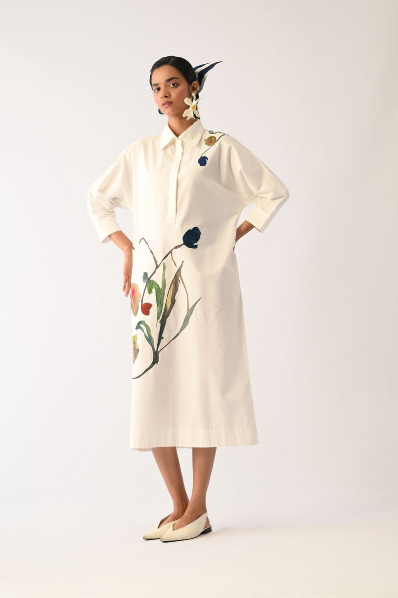 Botanica Ivory MH Appliqué Dress poplin dress by O'Frida in ivory for women in Singapore