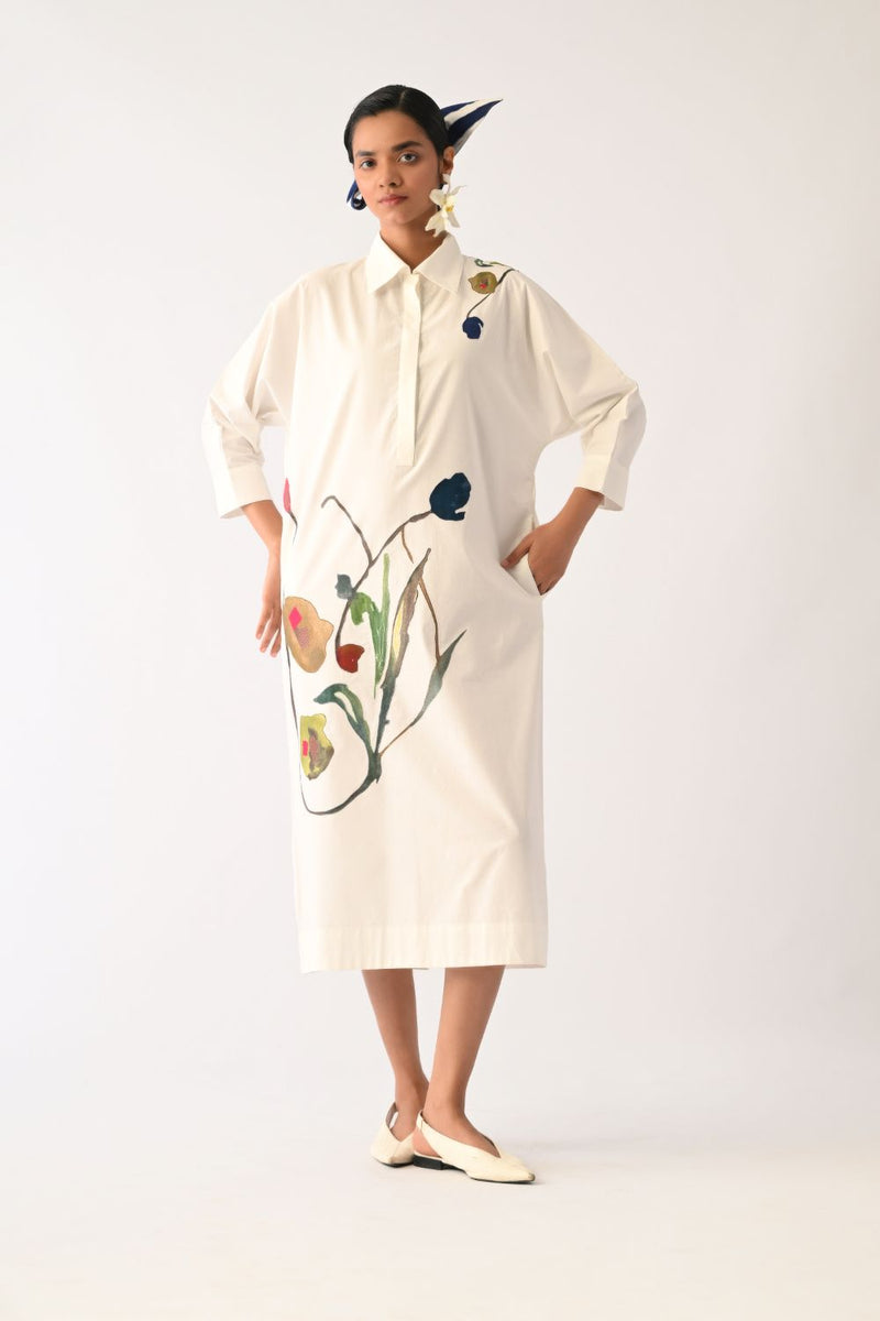 Botanica Ivory MH Appliqué Dress poplin dress by O'Frida in ivory for women in Singapore