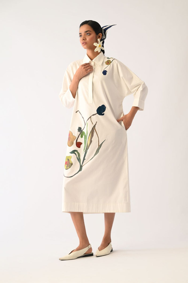 Botanica Ivory MH Appliqué Dress poplin dress by O'Frida in ivory for women in Singapore