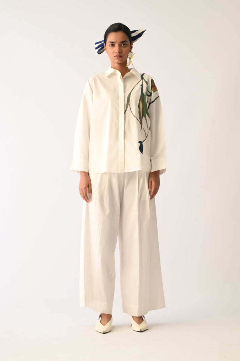 Botanica Ivory Sky Appliqué Shirt poplin top/shirt by O'Frida in ivory for women in Singapore