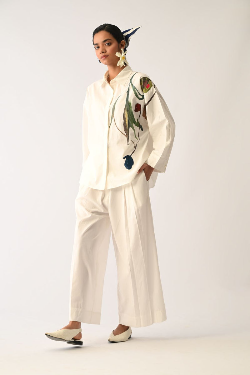 Botanica Ivory Sky Appliqué Shirt poplin top/shirt by O'Frida in ivory for women in Singapore