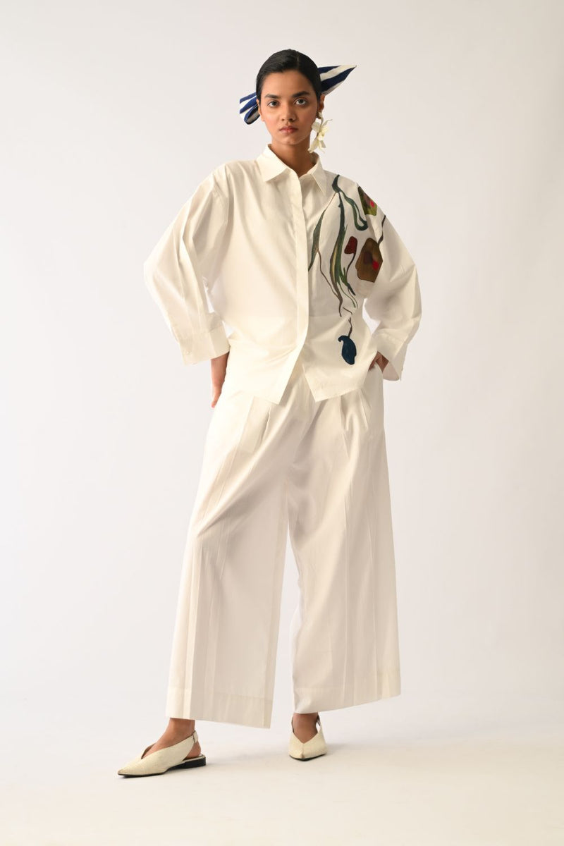 Botanica Ivory Sky Appliqué Shirt poplin top/shirt by O'Frida in ivory for women in Singapore