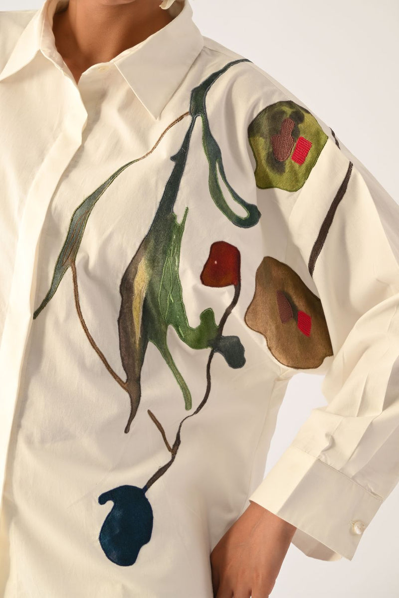 Botanica Ivory Sky Appliqué Shirt poplin top/shirt by O'Frida in ivory for women in Singapore