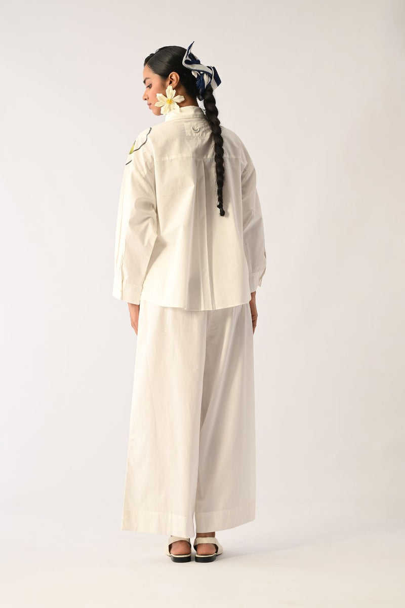 Botanica Ivory Sky Appliqué Shirt poplin top/shirt by O'Frida in ivory for women in Singapore