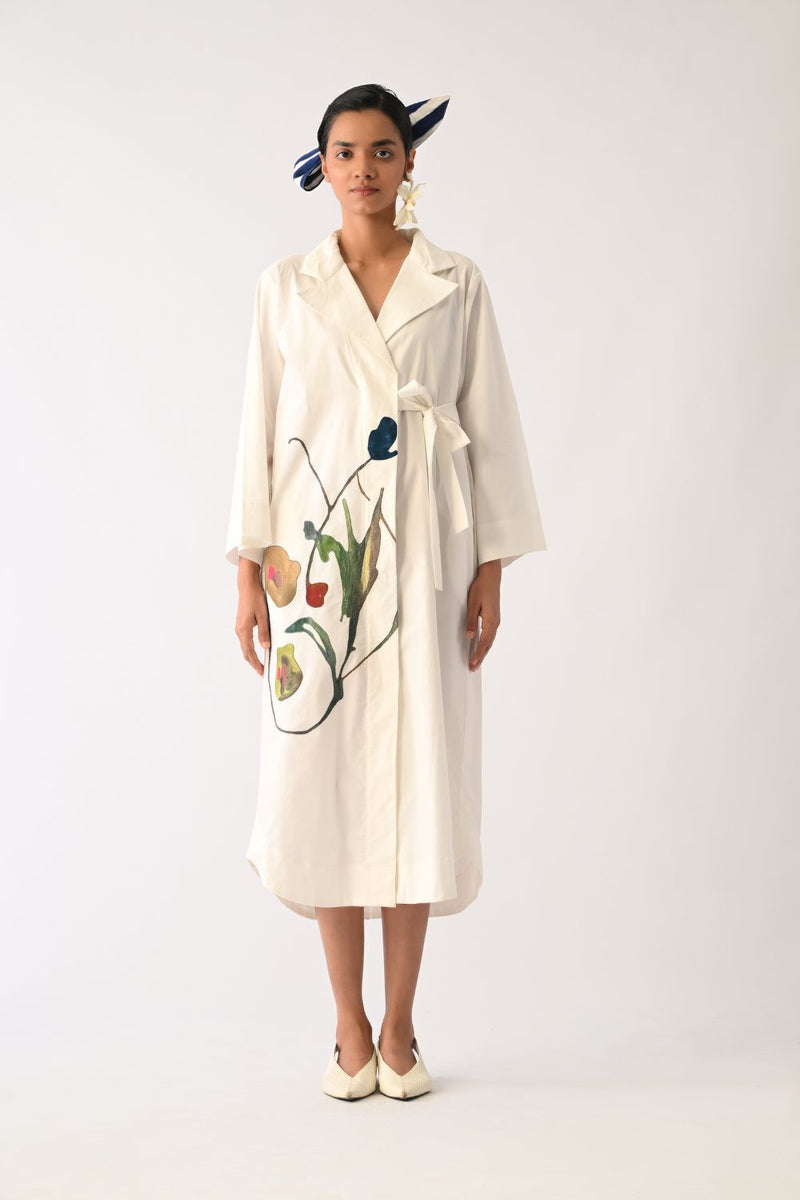 Botanica Ivory Wrap Appliqué Dress poplin dress by O'Frida in ivory for women in Singapore