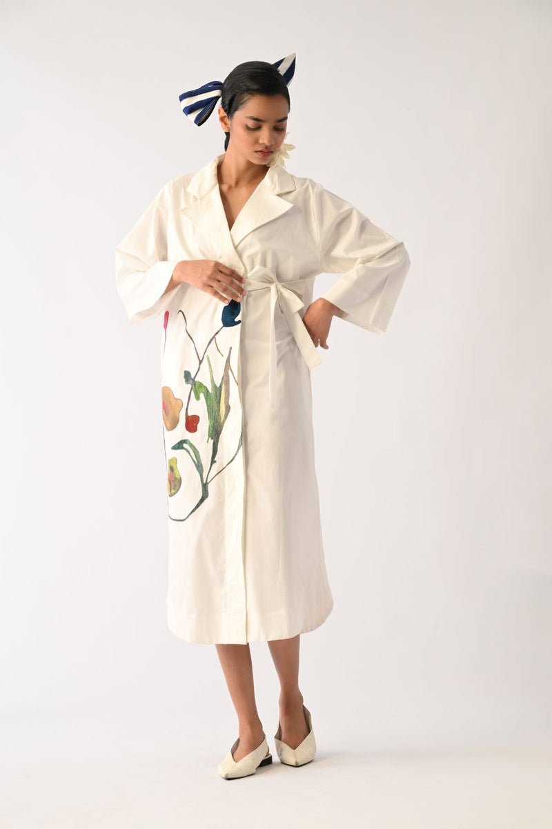 Botanica Ivory Wrap Appliqué Dress poplin dress by O'Frida in ivory for women in Singapore