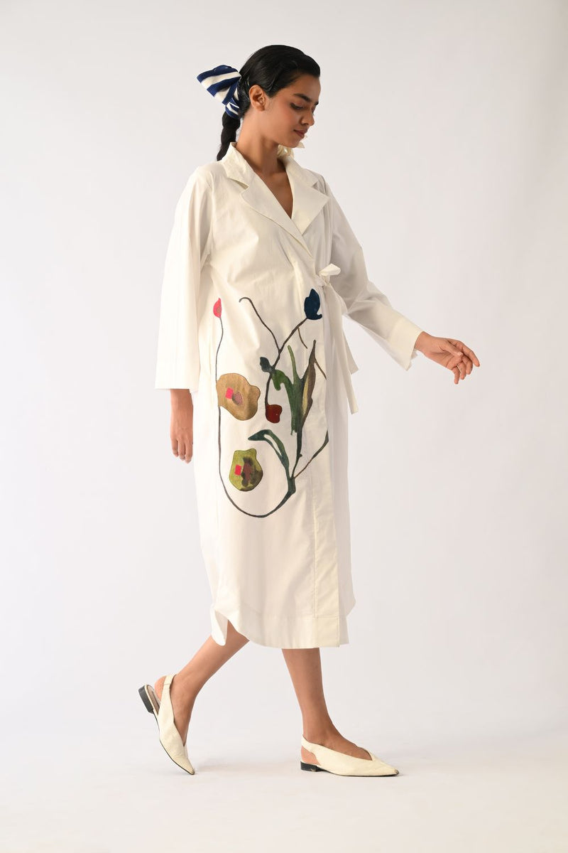Botanica Ivory Wrap Appliqué Dress poplin dress by O'Frida in ivory for women in Singapore